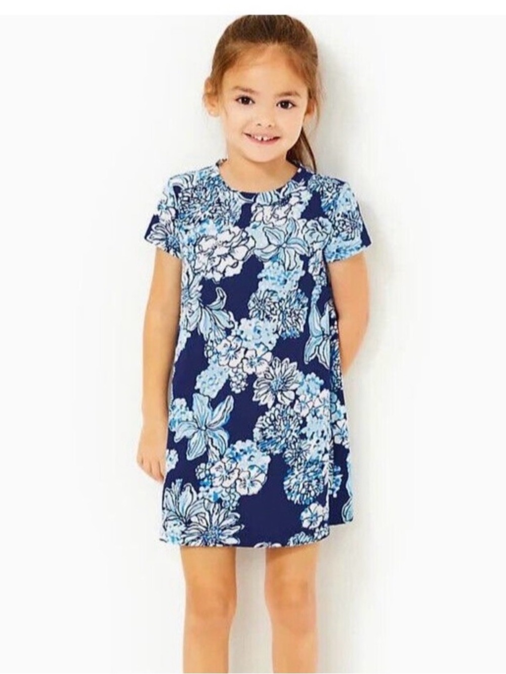 Lilly Pulitzer Mini Cody Dress Girls Size XL Low Tide Navy Bouquet All Day NWOT